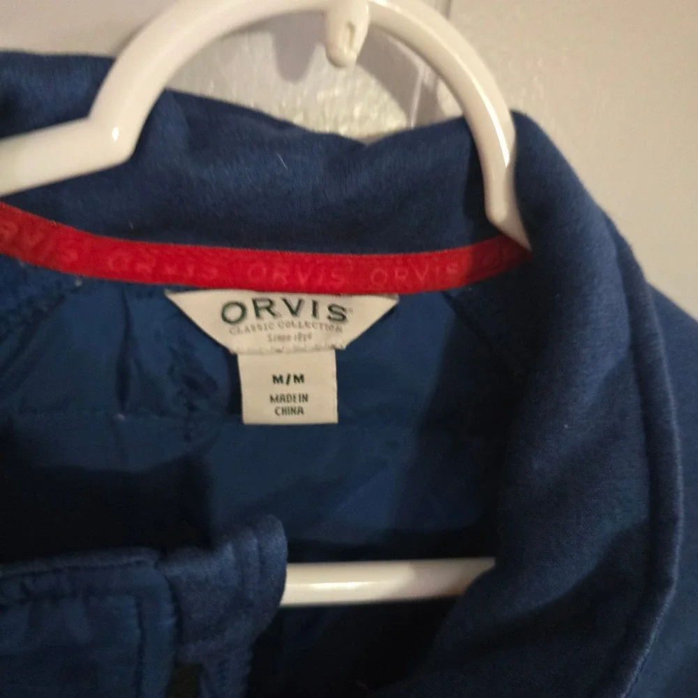 Orvis Hybrid Jacket Mens Medium Blue Quilted Fleece Full Zip‎ Mock Neck